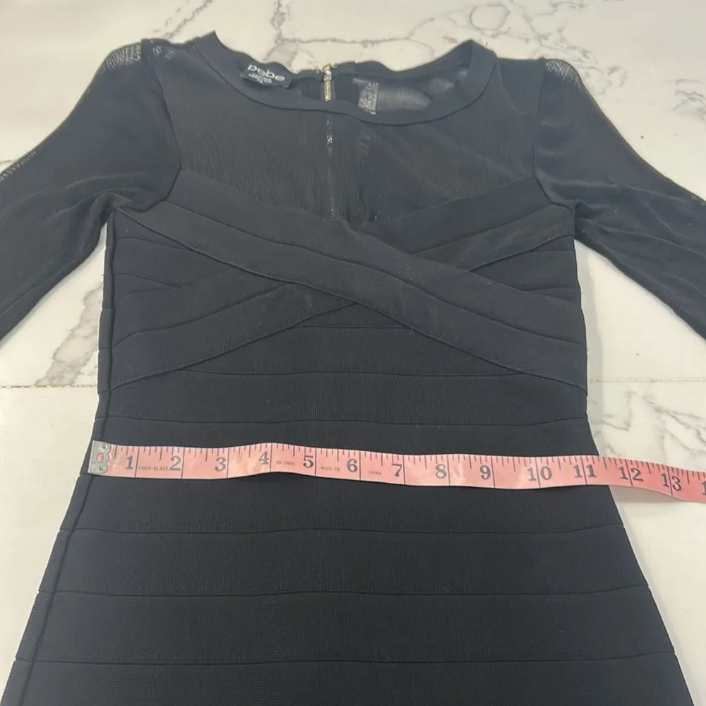 Bebe Black Mummy Bandage Body Hugger Dress. Sheer Mesh Top. Full Back Zip. SizeM - Picture 11 of 16